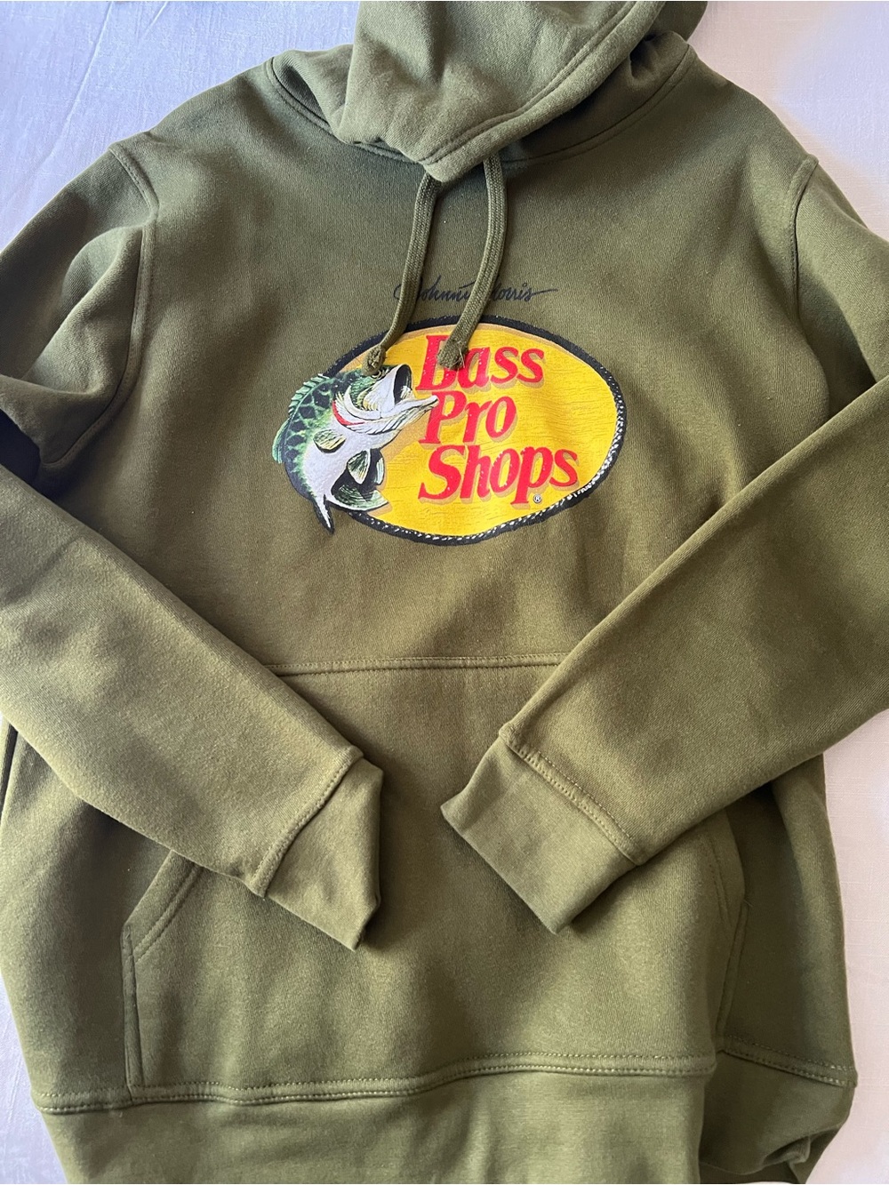 Bass Pro Shops Olive Green Pullover Hoodie with Logo Patch
